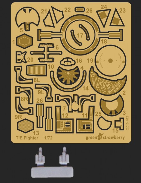 Photo etch detail set for TIE Fighter from the original Star Wars trilogy series from Bandai model kit in 1/72 scale.